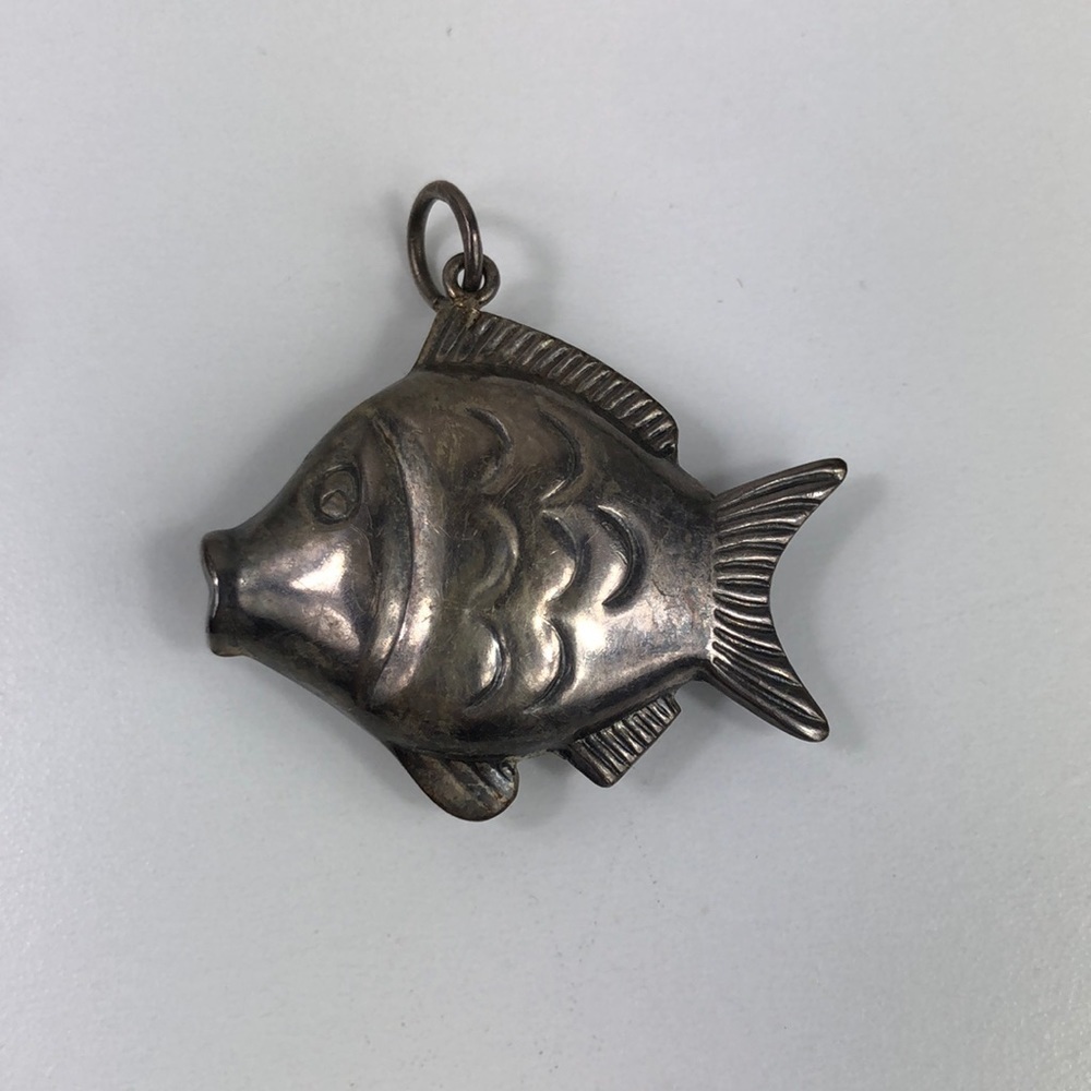 Fish Pendant Sterling Silver Hollow Puffer Whimsical Animal Art Ocean Tropical - Picture 2 of 8
